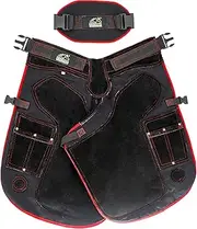 'Equine Care Farrier Apron Chaps – 23'', 25'' Cowhide Suede Leather & Canvas, Adjustable Waist, Air Mesh Back, 4 Knife Pockets, 2 Nail Magnets – Ideal for Horse Shoeing & Hoof Trimming'