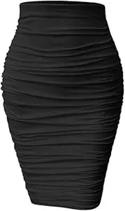 YMDUCH Women's Sexy Ruched Bodycon Elasticity Tight Casual Club Pencil Skirt