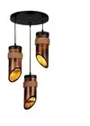 LIGHTLAND 12 Inch 3-Lights Rustic Style Bamboo Pendant Light, Retro Bamboo Ha...