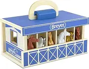 Breyer Horses Breyer Farms Wooden Stable Playset with 6 Horses | 6 Piece Playset | 6 Stablemates Horses Included | 6” H x 9” L x 2.5” D | 1:32 Scale | Model #59217, Multi
