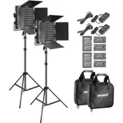 Neewer 2-Pack Bi-Color LED Video Light and Stand Kit with (4)Battery and (4)Charger-660 LED with U Bracket and Barndoor(3200-5600K),3-6.5 Feet Adjustable Light Stand for Studio,YouTube Shooting