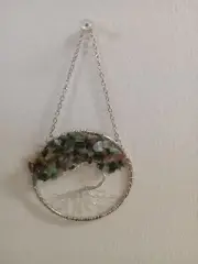 3-inch Green African Jasper Tree-of-Life Beaded Metal Wall Hanging