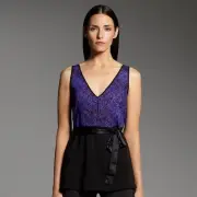 $48Narciso Rodriguez for DesigNation Basketweave Georgette Top blue/black-cobalt
