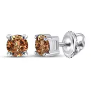 14k White Gold Round Brown Diamond Solitaire Earrings 1 Cttw