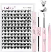 FADLASH DIY Lash Extension Kit Individual Lashes Cluster D Curl Eyelash Extension Kit with Lash Bond and Seal and Lash Applicator Tool for Self Application at Home (50D-0.07D-12-18MIX KIT）