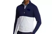 NEW $128 RLX RALPH LAUREN GOLF PEACHED AIRFLOW HALF-ZIP TOP NAVY/WHITE LARGE