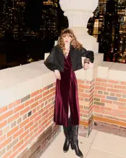 [Belle & Bloom] Current Mood Velvet Wrap Dress - Burgundy