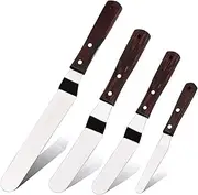 Offset Cake Icing Spatula Set of 4- Professional Stainless Steel Cake Decorating Frosting Spatulas, 4"-6"-8"-10" Flexible Resistant Blade, Wooden Handle for Easy Grip