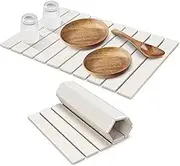 Stone Dish Drying Mat for Kitchen Counter, Foldable Absorbent Diatomaceous Earth Mat Quick Dry for Kitchen Dishes, Bottles, Cups, or Bathroom Any Countertop 60×39cm (White)