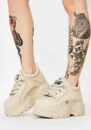[Buffalo London] Cream Classic Low Leather Sneakers