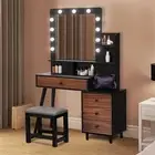 Levede Dressing Table Stool Set Makeup Mirror Vanity Storage Desk LED Bulbs