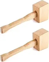QWORK Wooden Mallet, 2 Pack 9.5" Manual Ice Hammer Mallet Beech Solid Carpenter Wood Hammer Woodworking Hand Tool