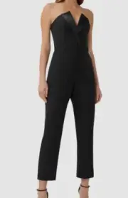 Aidan Mattox Women's Black Strapless Satin Collar Jumpsuit Size 10