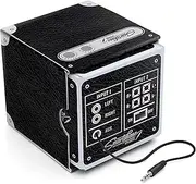 [Luckies] of London Smartphone Speaker 2.0 - Battery Powered Portable Speaker for MP3 Playing Devices and Mobile Phones with Headphone Jack - Up to 30 Hours Playtime, Black Leather