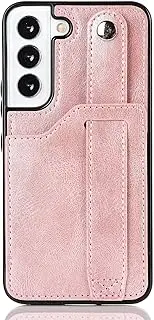 Phone Protection Compatible with Samsung Galaxy S22 Leather Wallet Phone Case Stand Wrist Strap Phone Case Adjustable Wrist Strap Phone Case Compatible with Samsung Galaxy S22 phone accessory(Rose Gol