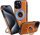 For iPhone 16 15 Pro Max 14 13 12 PU Leather Shockproof Mag Safe Ring Stand Case
