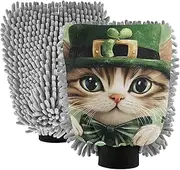 XYMZR Cat Cute St Patricks Day Absorbent Microfiber Car Wash Mitt, Funny Cute Anime Scratch Free for Cars Cleaning, Home Cleaning Mitts, 2 Pack, 10.24” L x 7.09” W