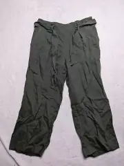 Nicole Miller Womens XS Olive Green 100% Linen Pants Wide Leg Capri Crop Belt