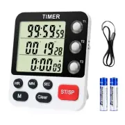 Digital 3 Channels Kitchen Cooking Multiple Timer with Large LCD Count Up Dow...