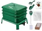 Blütezeit Worm Composter 3-Tray, Compost Bin Worm Farm with Starter Kits (Green)