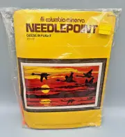 1976 Columbia-Minerva Needlepoint Geese in Flight 20" x 12" SEALED #2445!