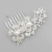 Floral Bridal Hair Comb Pearl Crystal Headpiece Wedding Accessories Silver 40007