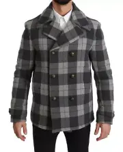 Dolce&Gabbana Men Trench Coat Wool Blend Checkered Lined Thermal Casual Jacket