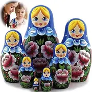 Nesting Babushka Dolls - Handmade Rose Hand-Painted - Matruska Stacking 7 Dolls - Munecas rusas - Home Decor Decorations