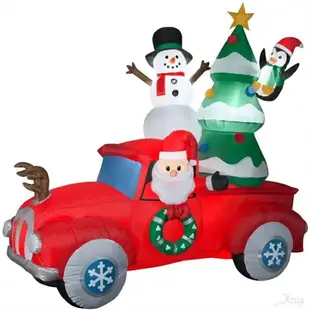 充氣-聖誕老公公開紅卡車載聖誕樹，大型充氣 充氣擺飾好收納 聖誕佈置 聖誕充氣 聖誕老人擺飾，節慶王【X252391】