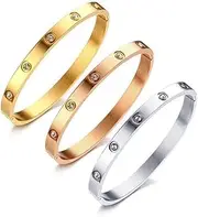 [Kvadouly] Gold Bracelets for Women – 3 Pcs 14K Gold Plated Couples Bracelets with Zirconia Accents, Bangle Cuff Best Gifts for Mother's Day, Valentine's Day, Weddings, and Birthdays