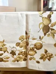Vintage Luther Travis Printed Linen Tablecloth Golden Yellow Fruit Grapes 52x68