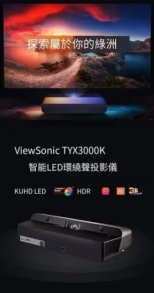 【風行推薦】優派TYX3000K智能自動LED環繞聲2300流明真4KUHD超高清投影機