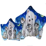 Kids Cute Animal Drawings Polar Bear and Penguins Towel with Hood