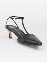 Black Leather Strappy Pointed Toe Heels