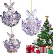 [Generic] Easter Crystal Bunny Ornaments,3X Acrylic Purse Pendant Charm - Backpack Decoration Bunny Charm for Christmas Trees, Easter Wreaths, Car Key, Rearview Mirror