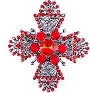 [Generic] Vintage Sparkly Red Crystal Cross Brooch Pin Broach Grey Tone crystal Vintage chest flower accessories