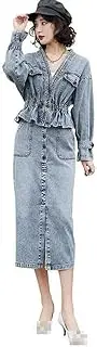 [Zadaos] Two-Piece Suit Vintage Denim Sets Women Slim Denim Jacket+Skirt Lady Clothing Suit