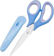 Kids Scissors | Stainless Steel Child Shears - Rounded-tip Scissors School Crafting Scissors with Cover for Supplies Blue