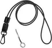 Lanyard, Leather Braided Long Neck Lanyard Key chain for Men Women Office Adjustable Lanyards with Metal Clasp, Black