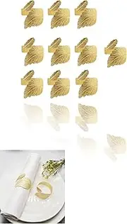 Honwor Elegant Gold Leaf Napkin Rings - Set of 10 for Luxe Table Settings, Holidays, Anniversaries, Birthdays, Fall & Thanksgiving Decor
