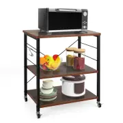 Giantex 3-Tier Kitchen Baker's Rack Microwave Oven Storage Cart w/ Hooks Rustic