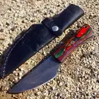 7.5" Hunting Knife Damascus Steel Wood Handle Hand Made Knives New
