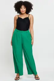 Green Wide Leg Pants High Waist Waist Tie