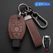 Soft Leather Car Key Case Cover Protector Shell for Mercedes Benz A B C E Class GLS GLA GLK GLC CLS CLA AMG W204 W205 W212 W463 W176 brown E Insert...