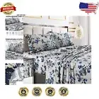 Elegant Floral Print Full Size Bed Sheet Set, 300 Thread Count Cotton Sateen
