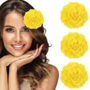 3 Pcs Peony Flowers Hair Clip, 4.7" Artificial Fabric Flower, Yellow
