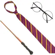 Wizard Costume Accessories Set - Nerd Circle Glasses Red and Gold Tie and a M...