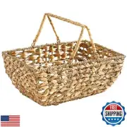Edergoo Wicker Picnic Basket with Handles, Wicker Baskets with Wooden Base fo