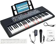 [Funtaki] 61 Key Electric Piano Keyboard with Lighted Keys, Digital Portable Synthesizer Keyboards with Stand, Mini Music Keyboard Pianos for Beginners Kids Adults, Black