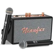 Retro Karaoke Machine with Two Wireless Microphones, Portable Bluetooth